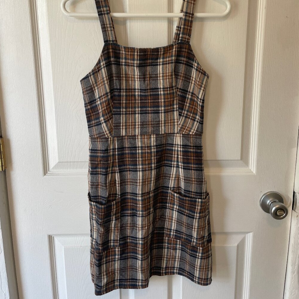 American Eagle tan and blue plaid dress
